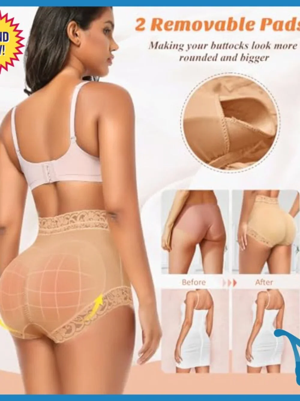 Butt Lifting Shapewear Panty with Removable Pads Tummy Control Large